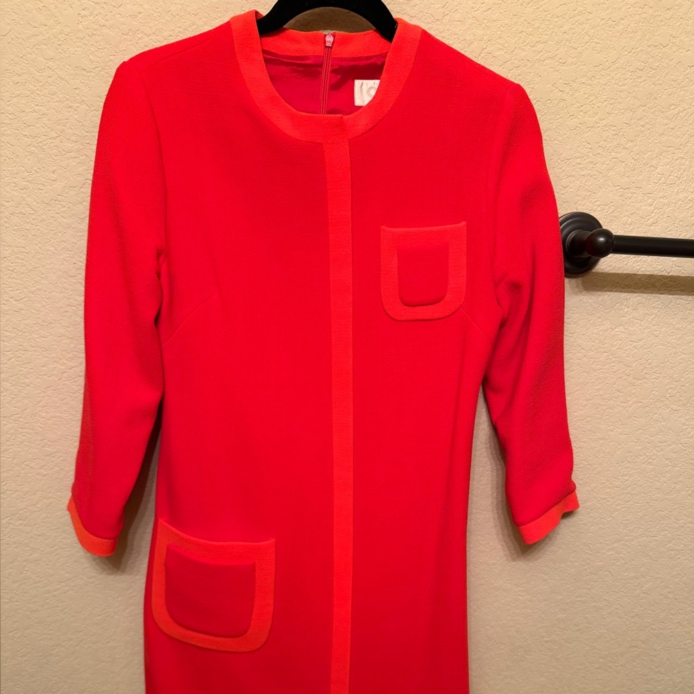 Designer brand 
GOAT (UK) Red Long Sleeve Shift Dress with Pocket Trim